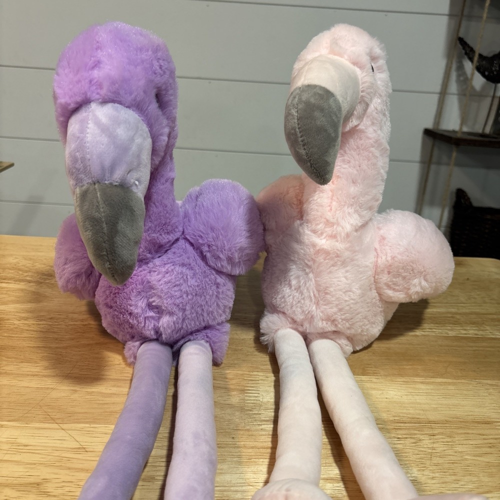 Lot of 2, Hugfun Flamingo Birds 1-pink, 1- purple, Plush Animal Glitter Eyes 21"